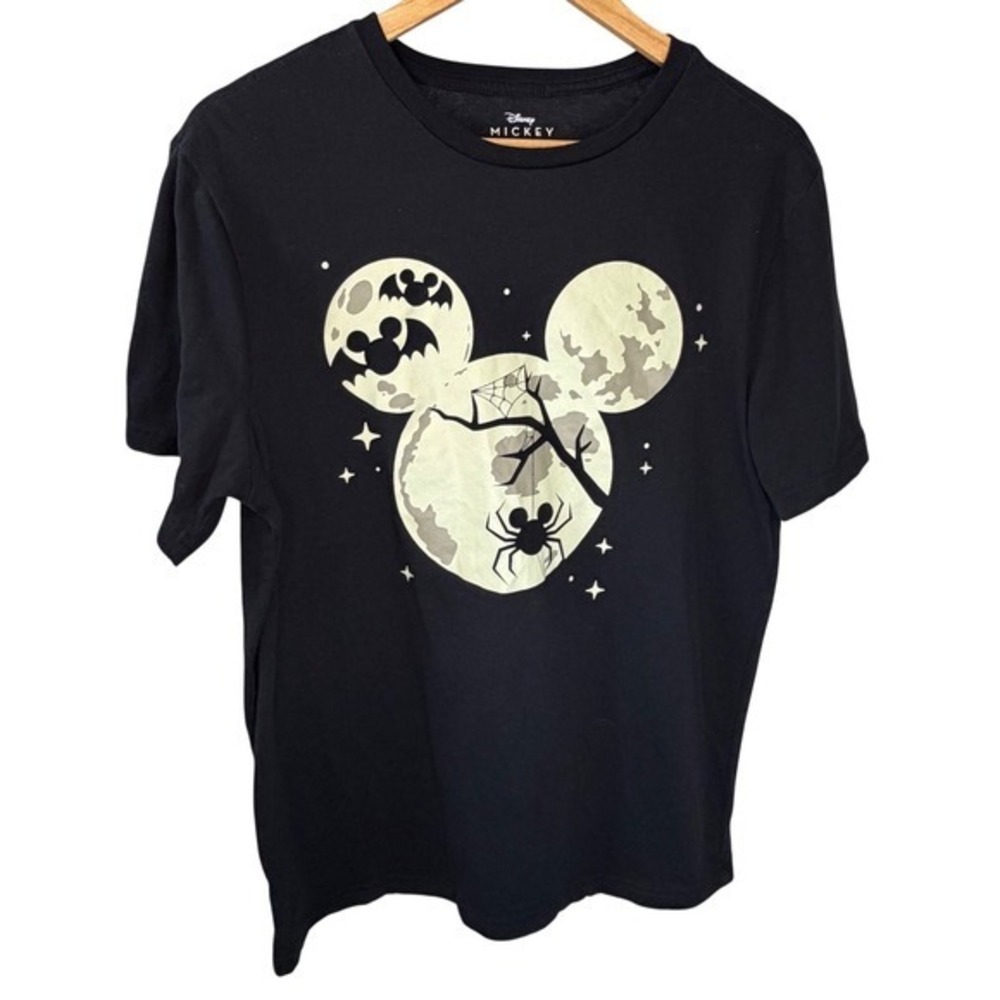 Disney Mickey Mouse Halloween T-Shirt Mens Medium Black Moon Bats Spider Graphic